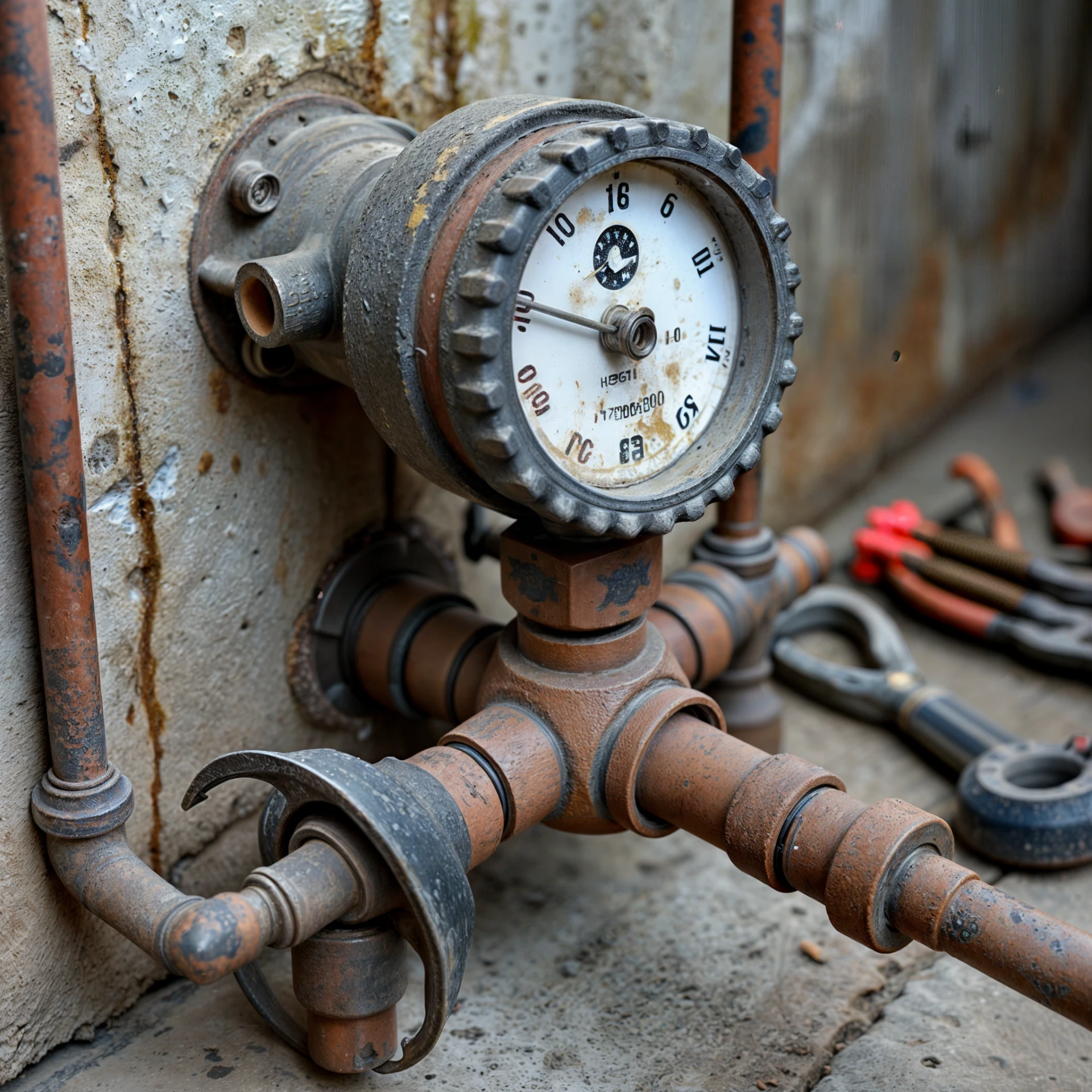 Image of a connected meter with plumbing tools